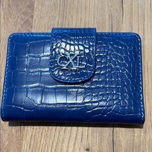 NWT CXL by Christian Lacroix Blue Croc-Embossed Faux Leather Bifold Wallet NWT